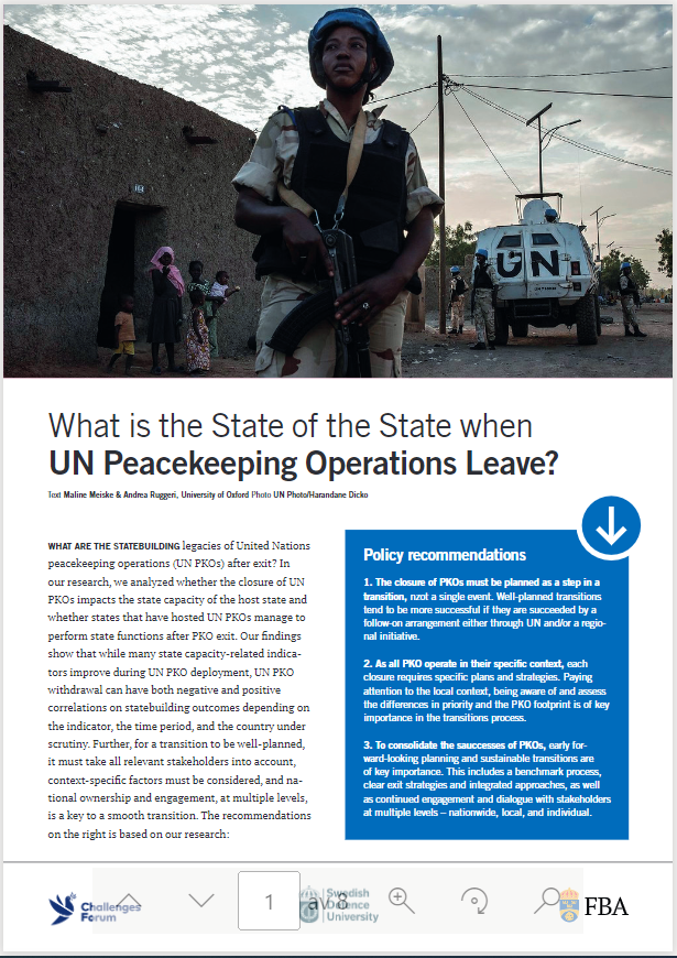 RESEARCH BRIEF: What is the State of the State when UN Peacekeeping  Operations Leave? - ChallengesForum