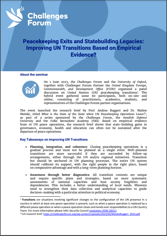 How Can Peacekeeping Operations Strengthen Strategic Planning? The